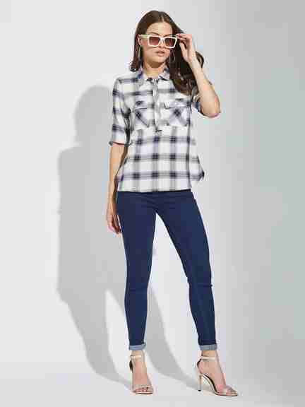 Latin Quarters | Latin Quarters Women Blue Half Sleeve Yarn Dyed Blouse Top