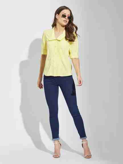 Latin Quarters | Latin Quarters Women Yellow Half Sleeve Solid Shirt Blouse
