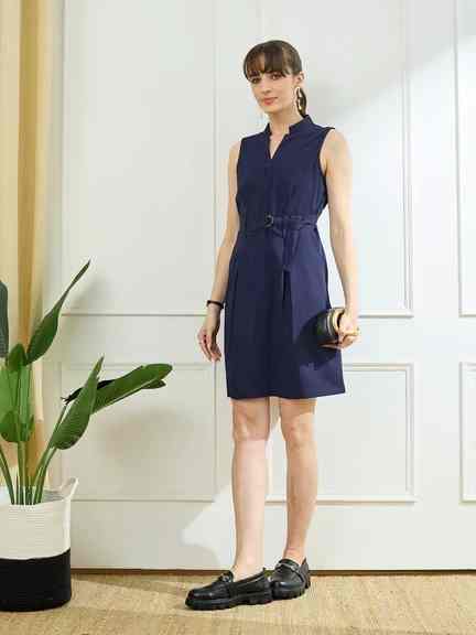 Latin Quarters | Latin Quarters Women'S Blue Solid Shirt Dress
