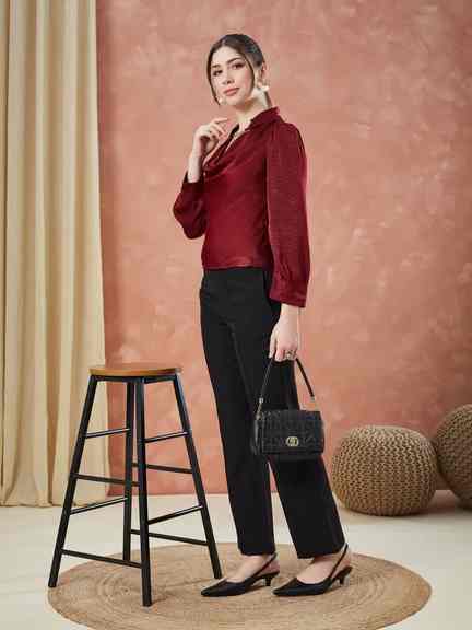 Latin Quarters | Latin Quarters Women's Black Solid High Rise Formal Trouser