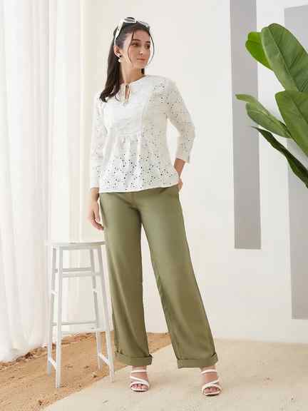 Latin Quarters | Latin Quarters Women'S Green Solid Straight Pant
