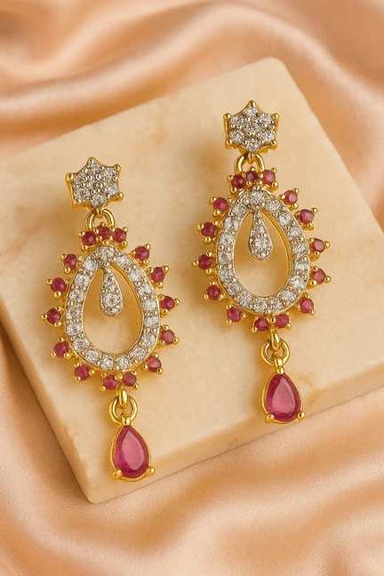 Estele | Estele Gold & Rhodium-Plated Ruby Teardrop Dangler Earrings for Women