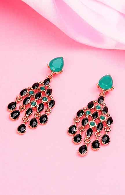 Estele | Estele Gold Plated Magnificent Dangle Earrings with Crystals for Women