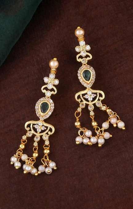 Estele | Estele Gold Plated CZ Glamorous Designer Earrings with Pearls for Women