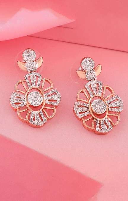 Estele | Estele Rose Gold Plated CZ Flower Designer Earrings for Women