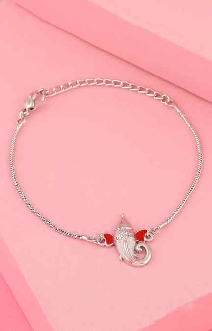 Estele | Estele Rhodium Plated Shiney Ganesh Bracelet For Men & Women