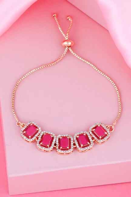 Estele | Estele Rose Gold Plated CZ Ossum Octagon Bracelet with Pink Crystals for Women