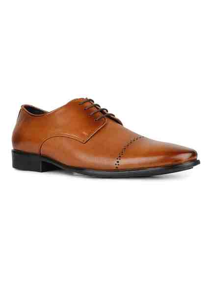 PRIVO | Mens Tan Solid Pointed Toe Formal Derby Shoes