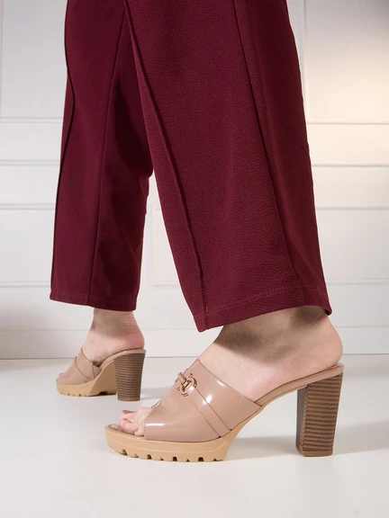 Inc.5 | Womens Nude Party Wear Solid Round Toe Platform Heel Sandals