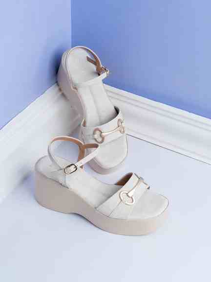 Inc.5 | Womens Cream Party Wear Solid Pattern Round Toe Wedge Heels