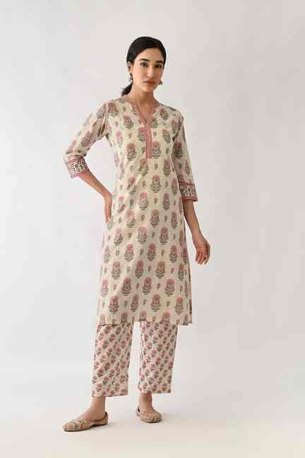 SABHYATA | Cream Printed Kurta 2 Pcs Set