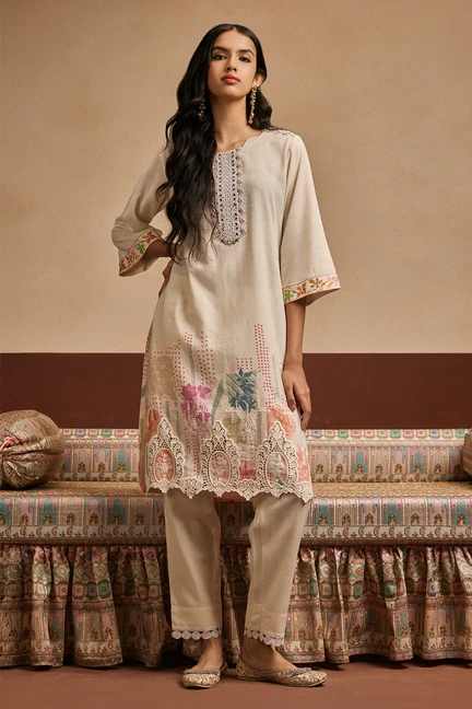 SABHYATA | Cream Printed Kurta 2 Pcs Set
