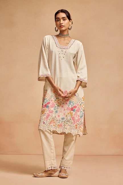 SABHYATA | Cream Printed Kurta 2 Pcs Set