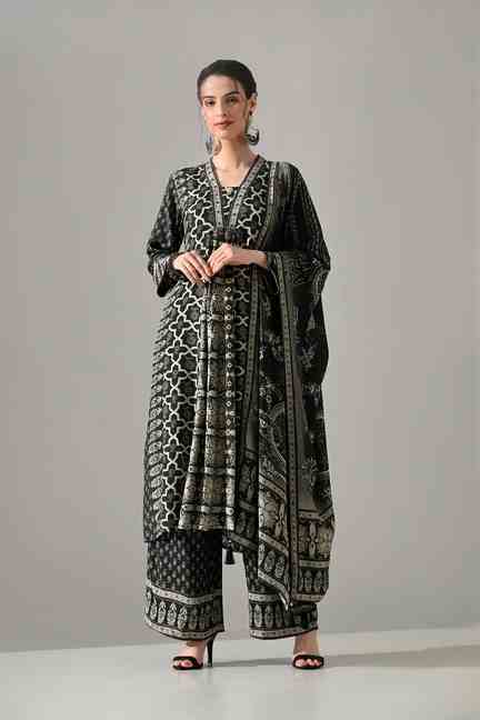 SABHYATA | Black Printed Kurta Set
