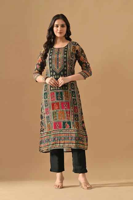 SABHYATA | Grey Embellished Kurta Set