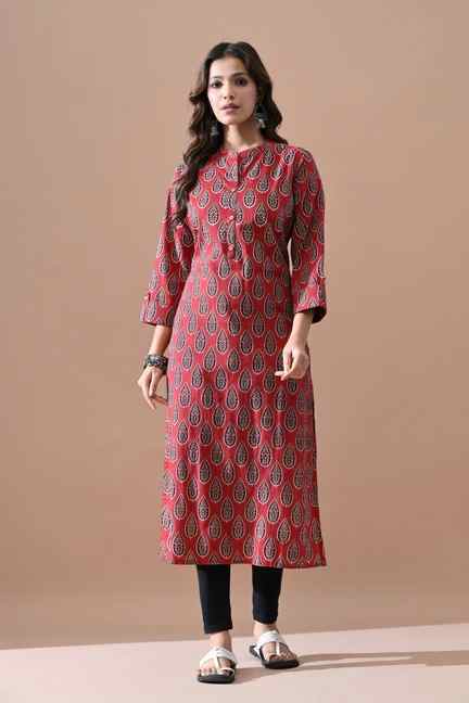 SABHYATA | Maroon Printed Straight Kurta
