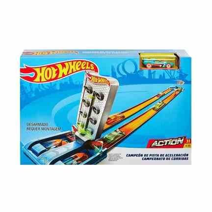 Hot Wheels | Hot Wheels Dragstrip Champion Playset with 1:64 Scale Car, Launcher, Start Gate and Winning Flag​​ (Assorted Design)