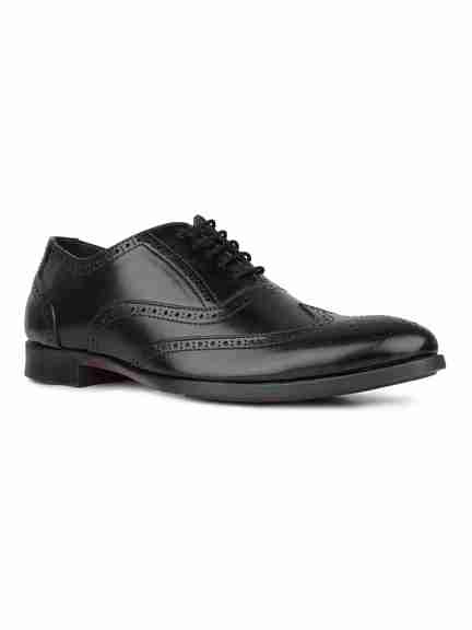 PRIVO | Mens Black Solid Formal Oxford Leather Brogue Shoes