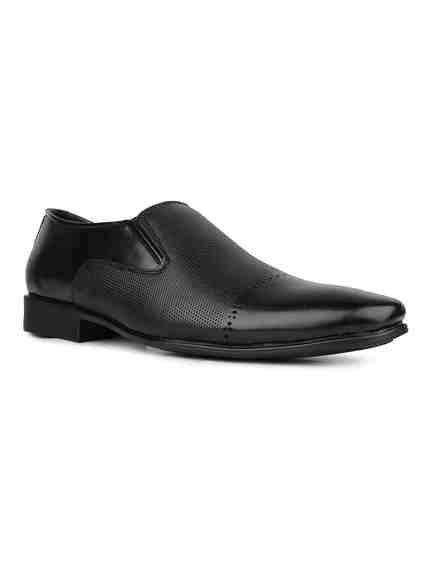 PRIVO | Mens Black Solid Pointed Toe Formal Leather Shoes