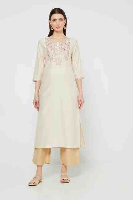 Kashish | Solid Blended Fabric Round Neck Women's Kurta