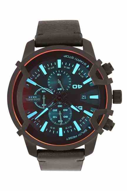 Griffed Men's 46mm Chronograph Quartz Watch - Multicolour Dial with Black Leather Strap (DZ4519)