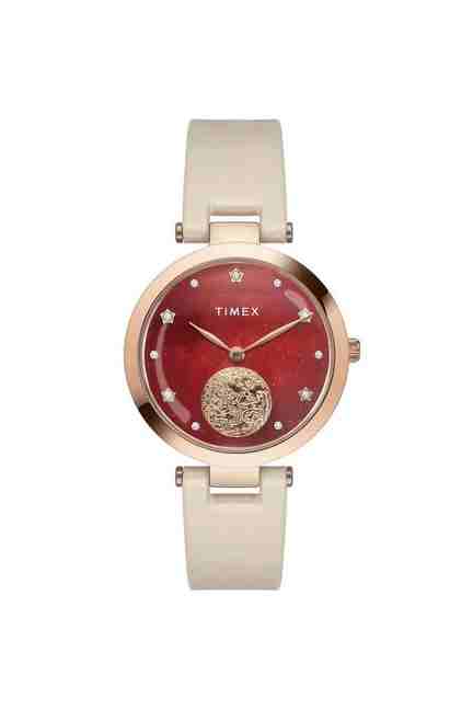 Timex | Cosmic Awe Women's 32.6 mm Analogue Quartz Watch - Orange Dial with Beige Leather Strap (TWEL19201)