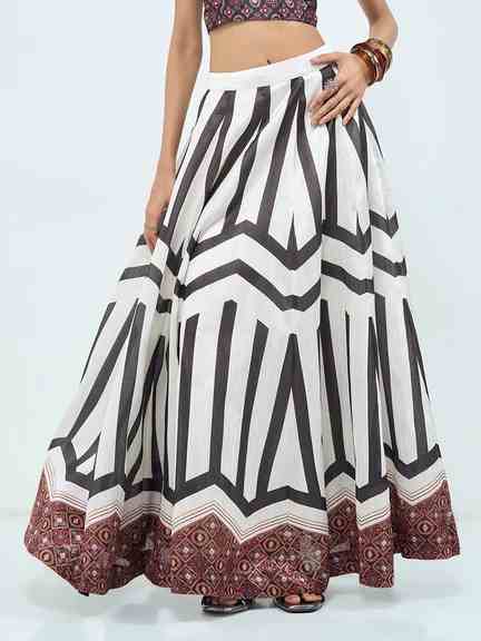 AKKRITI | Black Geometric Print Flared Maxi Skirt