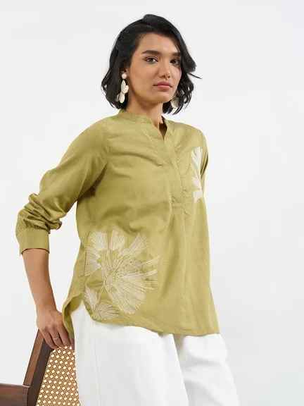AKKRITI | Lime Embroidered Tunic