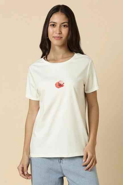 Women White Print Casual T-shirt