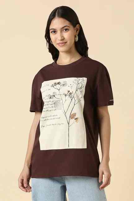 Allen Solly | Women Brown Graphic Print Casual T-shirt