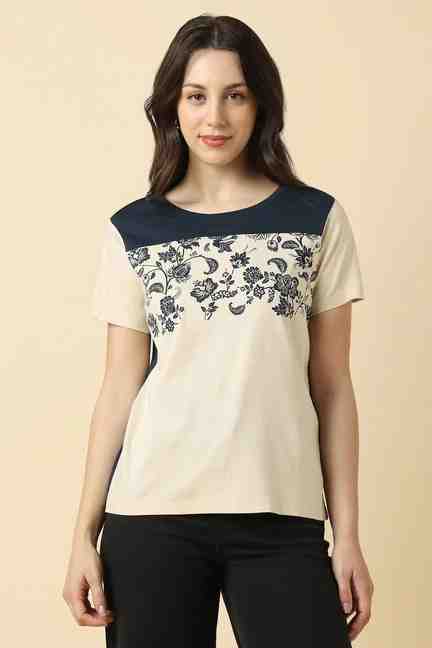 Allen Solly | Women Beige Printed Casual T-shirt