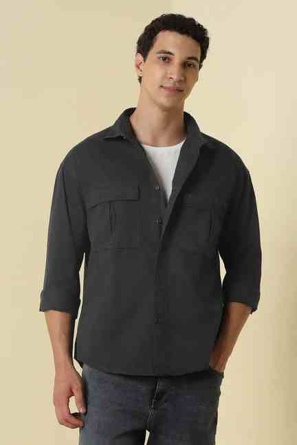 Allen Solly | Men Black Relaxed Fit Solid Full Sleeves Casual Shirt