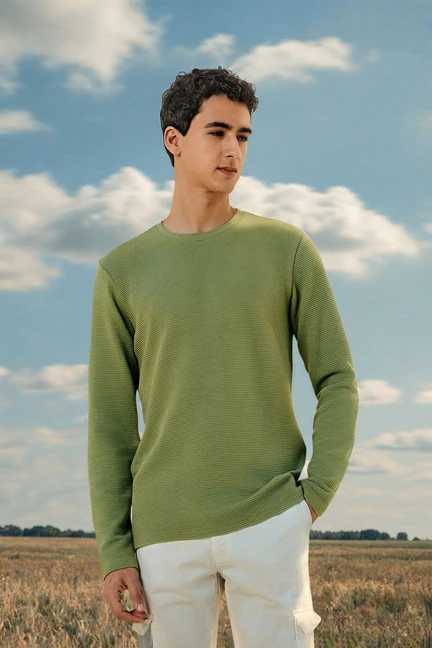Allen Solly | Men Green Textured Crew Neck T-shirt