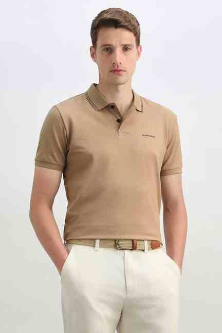 Allen Solly | Men Beige Solid Polo Neck T-shirt