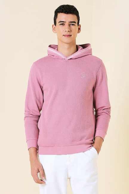 Allen Solly | Men Pink Hooded Neck Full Sleeves Casual Sweatshirt