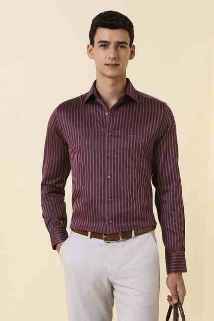 Allen Solly | Men Maroon Stripe Full Sleeves Formal Shirt
