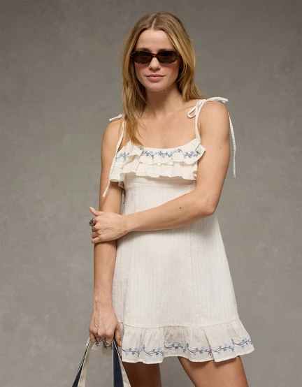 American Eagle | AE Ruffle Tie-Strap Mini Dress