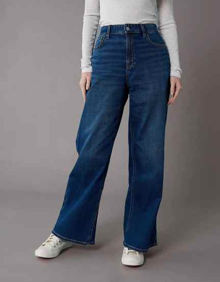 American Eagle | American Eagle Women Blue Dreamy Drapey Stretch Super High-Waisted Baggy Wide-Leg Jean