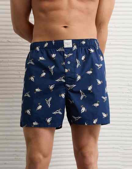 American Eagle | American Eagle Men Navy Plaid Stretch Boxer Short