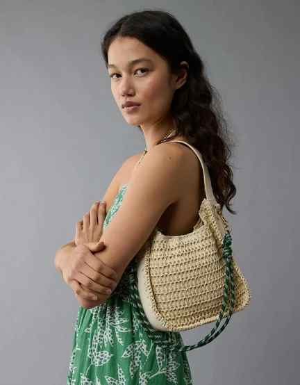 American Eagle Women Beige Mini Raffia Tote Bag
