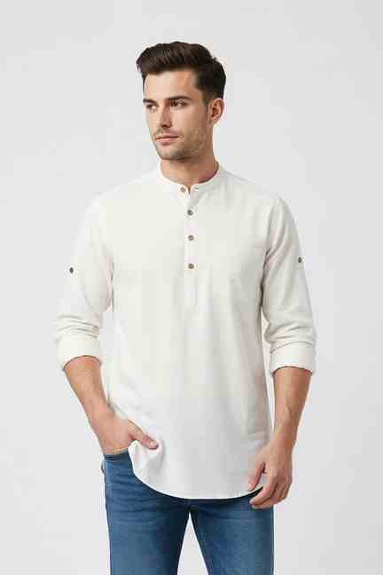 Bandeya | Solid Cotton Men's Casual Wear Short Kurta