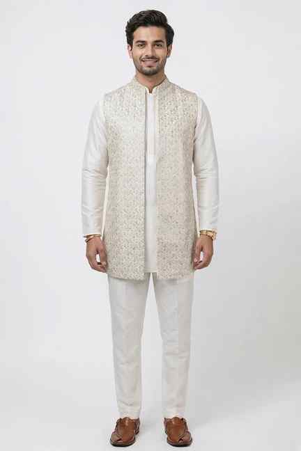 Bandeya | Blended Fabric Hook & Eye Regular Fit Men Festive Wear Nehru Jacket