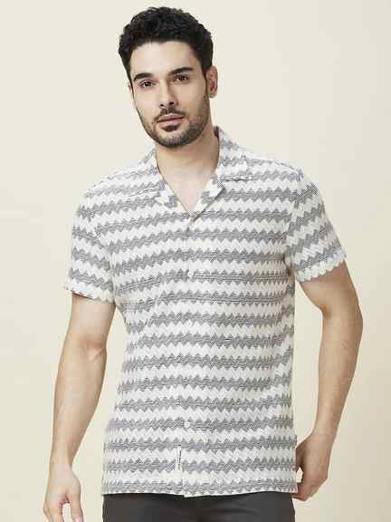 Being Human | Being Human Men White Chevron Camp Collar Shirt