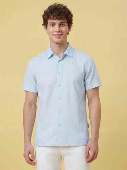 Being Human | Blue Moderno Fit Half Sleeve Spread Collar Men's Shirt by Being Human Clothing