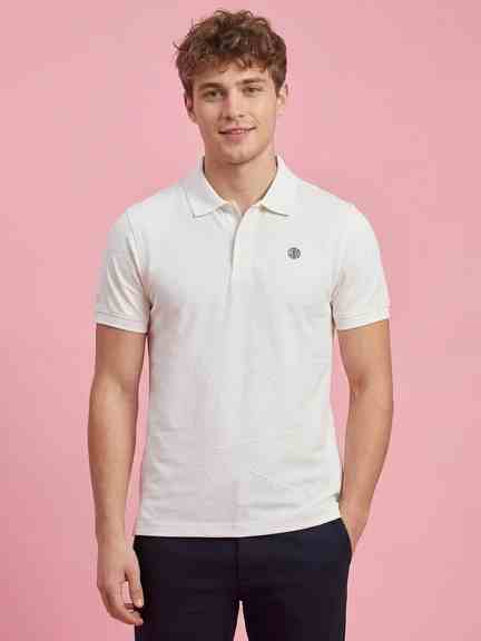 Being Human | Off White Moderno Fit Men's Short Sleeves Textured Polo T-Shirt by Being Human Clothing