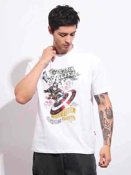 Being Human Men's White Captain America Crew Neck T-shirt