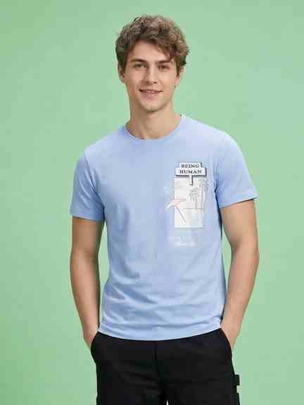 Being Human | Blue Moderno Fit Men's Short Sleeves Round Neck T-Shirt by Being Human Clothing
