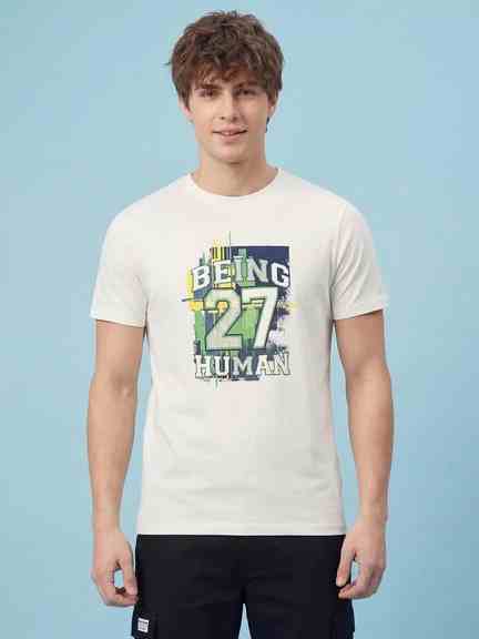 Being Human | White Moderno Fit Short Sleeves Crew Neck Men's T-shirt by Being Human Clothing