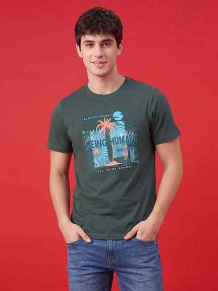 Being Human | Grey Moderno Fit Short Sleeves Crew Neck Men's T-shirt by Being Human Clothing