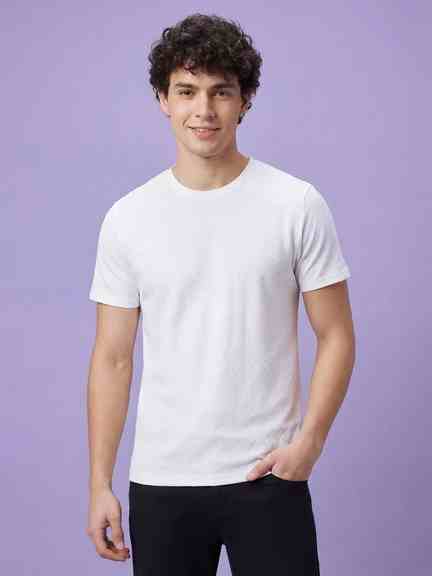 Being Human | White Moderno Fit Men's Short Sleeves Textured T-Shirt by Being Human Clothing